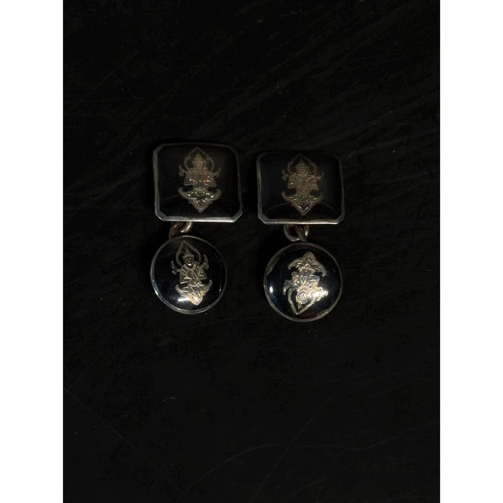 Sena Sterling Silver Nielloware Cufflinks Siam Thai Dancer